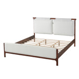 King Size Platform Bed with Padded Headboard & Footboard, Modern Upholstered Wood Bed, Dark Walnut+White