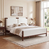 King Size Platform Bed with Padded Headboard & Footboard, Modern Upholstered Wood Bed, Dark Walnut+White