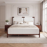 King Size Platform Bed with Padded Headboard & Footboard, Modern Upholstered Wood Bed, Dark Walnut+White