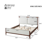 King Size Platform Bed with Padded Headboard & Footboard, Modern Upholstered Wood Bed, Dark Walnut+White