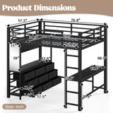 Full Size Loft Bed with Mirror, Dresser, Led Light, USB Port, Multi-Functional Sturdy Loft Bed, Black