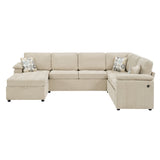 Sectional Sofa U-Shaped 116" Modular Sofa Couch with Storage Chaise, USB Ports & 3 Decor Pillows, Beige