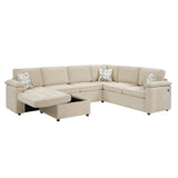 Sectional Sofa U-Shaped 116" Modular Sofa Couch with Storage Chaise, USB Ports & 3 Decor Pillows, Beige