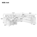 Sectional Sofa U-Shaped 116" Modular Sofa Couch with Storage Chaise, USB Ports & 3 Decor Pillows, Beige