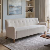 Modern 3-Seater Sofa Linen Upholstered Sofa Couch, Classic Button-Tufted Couch with Solid Rubber Wood Legs