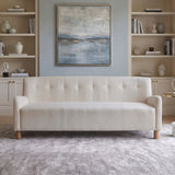 Modern 3-Seater Sofa Linen Upholstered Sofa Couch, Classic Button-Tufted Couch with Solid Rubber Wood Legs