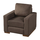 Square Accent Chair Upholstered Club Chair Single Sofa Chair Ergonomic Reading Chair Armchair with Rubber Wood Base & Block Style, Brown