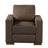 Square Accent Chair Upholstered Club Chair Single Sofa Chair Ergonomic Reading Chair Armchair with Rubber Wood Base & Block Style, Brown