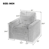 Square Accent Chair Upholstered Club Chair Single Sofa Chair Ergonomic Reading Chair Armchair with Rubber Wood Base & Block Style, Brown