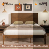 King Size Bed with Tall Headboard, Farmhouse Pinewood Platform Bed with Strengthened Frame, Walnut