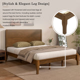 King Size Bed with Tall Headboard, Farmhouse Pinewood Platform Bed with Strengthened Frame, Walnut