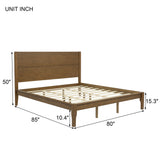 King Size Bed with Tall Headboard, Farmhouse Pinewood Platform Bed with Strengthened Frame, Walnut