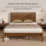 King Size Bed with Tall Headboard, Farmhouse Pinewood Platform Bed with Strengthened Frame, Walnut