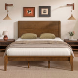 King Size Bed with Tall Headboard, Farmhouse Pinewood Platform Bed with Strengthened Frame, Walnut