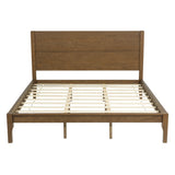King Size Bed with Tall Headboard, Farmhouse Pinewood Platform Bed with Strengthened Frame, Walnut