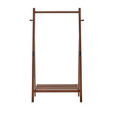 Wood Freestanding Clothes Rack, A‑Shaped Garment Hanger Stand with Bottom Shelf & Side Hooks for Bedroom, Hallway