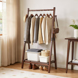 Wood Freestanding Clothes Rack, A‑Shaped Garment Hanger Stand with Bottom Shelf & Side Hooks for Bedroom, Hallway