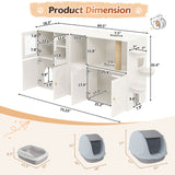 Cat Litter Box Enclosure Cat House with Scratching Post, LED Light, Hooks & Charging Ports, TV Stand Storage Cabinet Sideboard, White