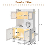 Cat Litter Box Enclosure Cat House Indoor Cat Tree Combo for Food with Climbing Platforms, LED Light, Hooks & Storage Cabinet, White