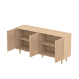 Accent Storage Cabinet Kitchen Buffet Boho Sideboard Credenza Coffee Bar Console Table TV Stand with Seagrass Doors, Natural