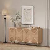 Accent Storage Cabinet Kitchen Buffet Boho Sideboard Credenza Coffee Bar Console Table TV Stand with Seagrass Doors, Natural