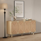 Accent Storage Cabinet Kitchen Buffet Boho Sideboard Credenza Coffee Bar Console Table TV Stand with Seagrass Doors, Natural