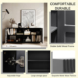 4-Door Accent Storage Cabinet with Art Spiral Doors, Kitchen Buffet Mid Century Modern Sideboard Credenza Console Table TV Stand, Black