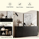 4-Door Accent Storage Cabinet with Art Spiral Doors, Kitchen Buffet Mid Century Modern Sideboard Credenza Console Table TV Stand, Black