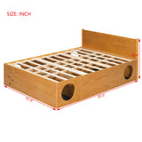 Wood Platform Bed Frame with Removable Headboard, Under-Bed Pet Maze, Decorative Footboard, Detachable Slats for Bedroom