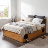 Wood Platform Bed Frame with Removable Headboard, Under-Bed Pet Maze, Decorative Footboard, Detachable Slats for Bedroom