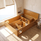 Wood Platform Bed Frame with Removable Headboard, Under-Bed Pet Maze, Decorative Footboard, Detachable Slats for Bedroom