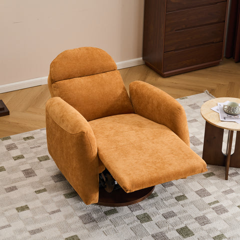 360-Degree Swivel Glider Chair, Manual Recliner Armchair with Round Wood Base for Reading, Living Room, Bedroom, Office