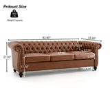 Chesterfield 3-Seater Sofa Classic Tufted Couch Leather Lounge Sofa with Solid Wood Legs, Rolled Arms & Nailhead Trim, Brown