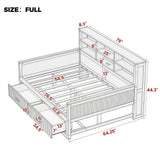 Full Size Wooden Daybed Sofa Bed Frame with Fluted Panel Design, Charging Station & 2 Storage Drawers