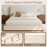 King Size Upholstered Platform Bed with Thick Padded Headboard, Modern Minimalist Low Profile Bed with Solid Wood Legs&Base, Beige