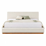King Size Upholstered Platform Bed with Thick Padded Headboard, Modern Minimalist Low Profile Bed with Solid Wood Legs&Base, Beige