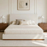 King Size Upholstered Platform Bed with Thick Padded Headboard, Modern Minimalist Low Profile Bed with Solid Wood Legs&Base, Beige