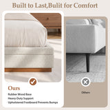 King Size Upholstered Platform Bed with Thick Padded Headboard, Modern Minimalist Low Profile Bed with Solid Wood Legs&Base, Beige