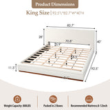 King Size Upholstered Platform Bed with Thick Padded Headboard, Modern Minimalist Low Profile Bed with Solid Wood Legs&Base, Beige