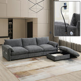 96.5"W L-Shaped Sectional Sofa Chenille Upholstered Sofa Couch with Storage Ottoman, Phone Holder & USB Ports