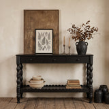 Solid Wood Console Table Vintage Sofa Table Entryway Table Display Stand Accent Table with 3 Drawers, Black