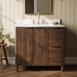 Moisture-Resistant 30" Bathroom Vanity with Scratch-Resistant Sink, Walnut Fluted Bathroom Cabinet with 2 Drawers& Soft Closing Door
