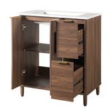 Moisture-Resistant 30" Bathroom Vanity with Scratch-Resistant Sink, Walnut Fluted Bathroom Cabinet with 2 Drawers& Soft Closing Door