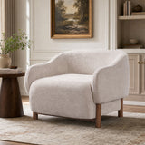 Chenille Upholstered Accent Chair, Armchair with Recessed Arms & Rubberwood Legs, Single Chair for Reading, Living Room, Bedroom