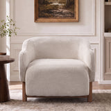 Chenille Upholstered Accent Chair, Armchair with Recessed Arms & Rubberwood Legs, Single Chair for Reading, Living Room, Bedroom