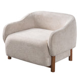 Chenille Upholstered Accent Chair, Armchair with Recessed Arms & Rubberwood Legs, Single Chair for Reading, Living Room, Bedroom