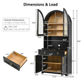 Arched Kitchen Pantry, Accent Storage Cabinet with Power Outlet, LED Light, 2 Drawers, Adjustable Shelves for Kitchen, Living room