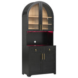 Arched Kitchen Pantry, Accent Storage Cabinet with Power Outlet, LED Light, 2 Drawers, Adjustable Shelves for Kitchen, Living room