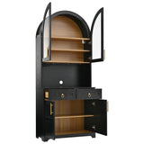 Arched Kitchen Pantry, Accent Storage Cabinet with Power Outlet, LED Light, 2 Drawers, Adjustable Shelves for Kitchen, Living room