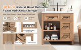 30" Bathroom Vanity Bathroom Cabinet with Stain&Scratch-Resistant Sink, Adjustable Shelves & Breathable Hollow Shelf, Natural
